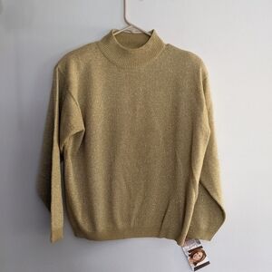 Nwt Lise J Gold Metallic Mockneck Sweater Medium